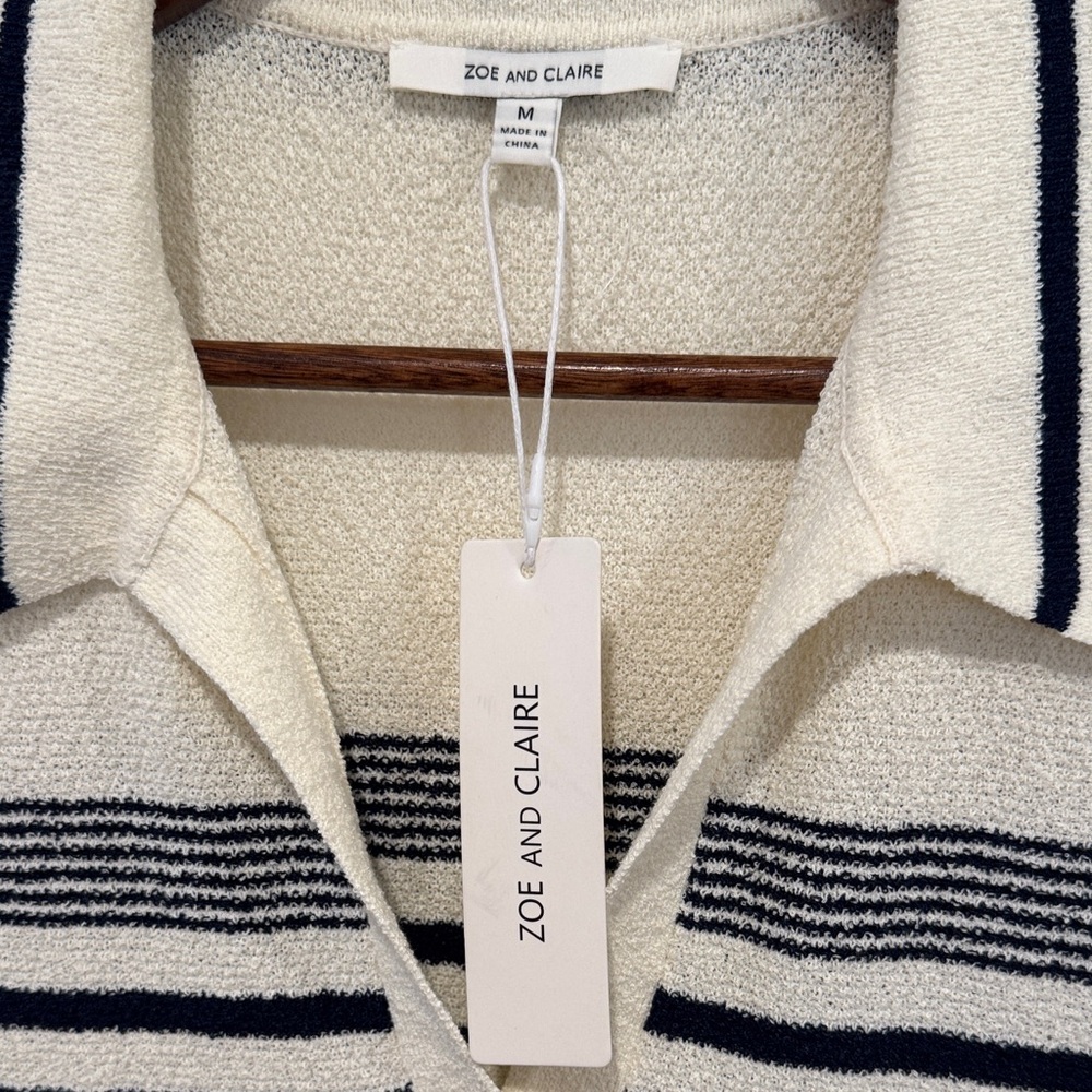 Zoe and Claire Striped Navy and White Midi Polo Dress - Picture 2 of 10